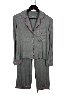 Jenni by Jennifer Moore Gray Lounge Pajama Set with Floral Trim Size XS